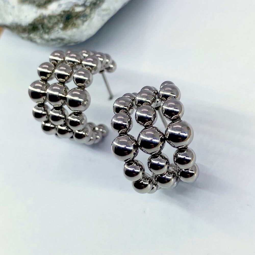 NEW Silver Bubble Hoop Earrings - Picture 9 of 12